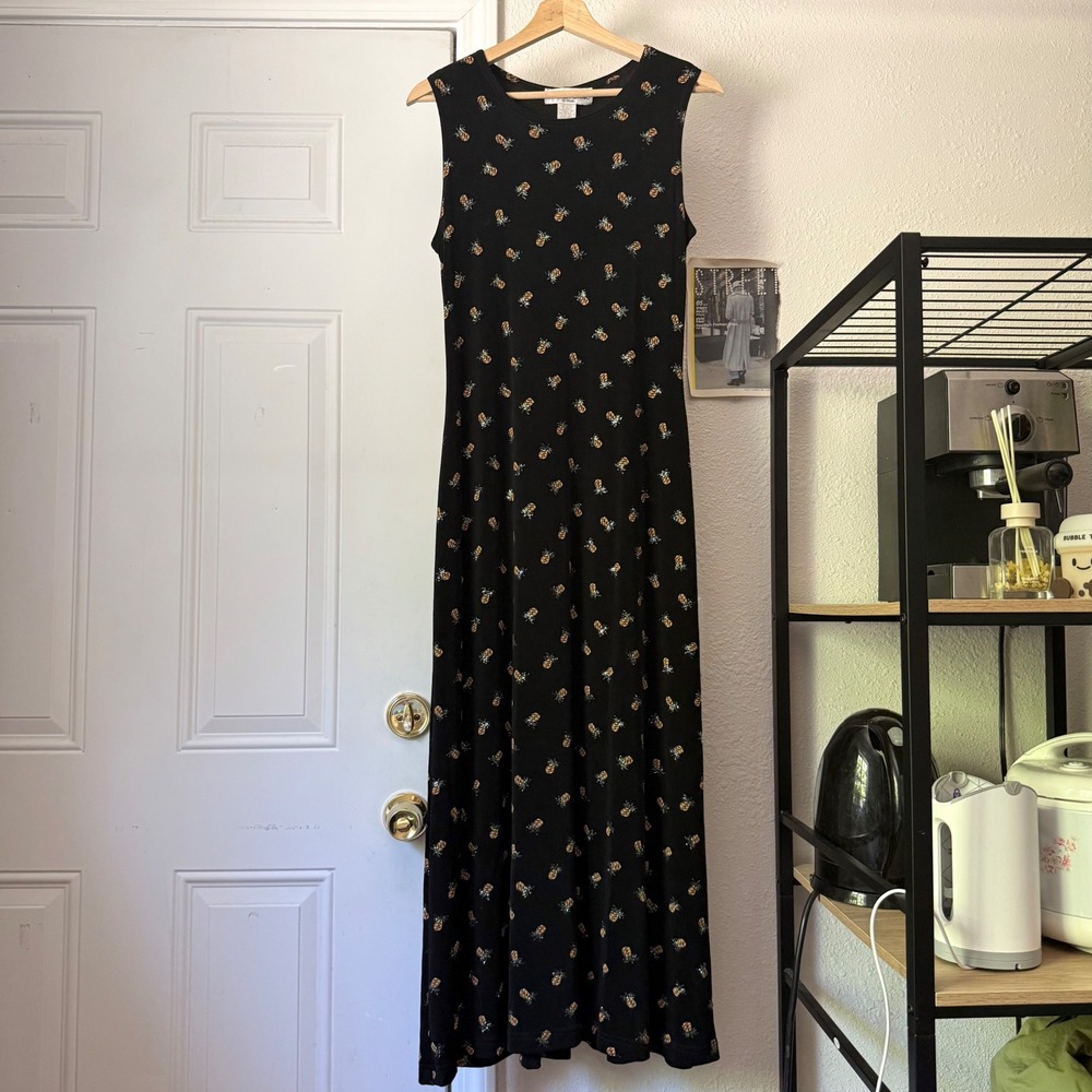 RONNI NICOLE vintage black glitter pineapple tropical fruit chenille chunky maxi